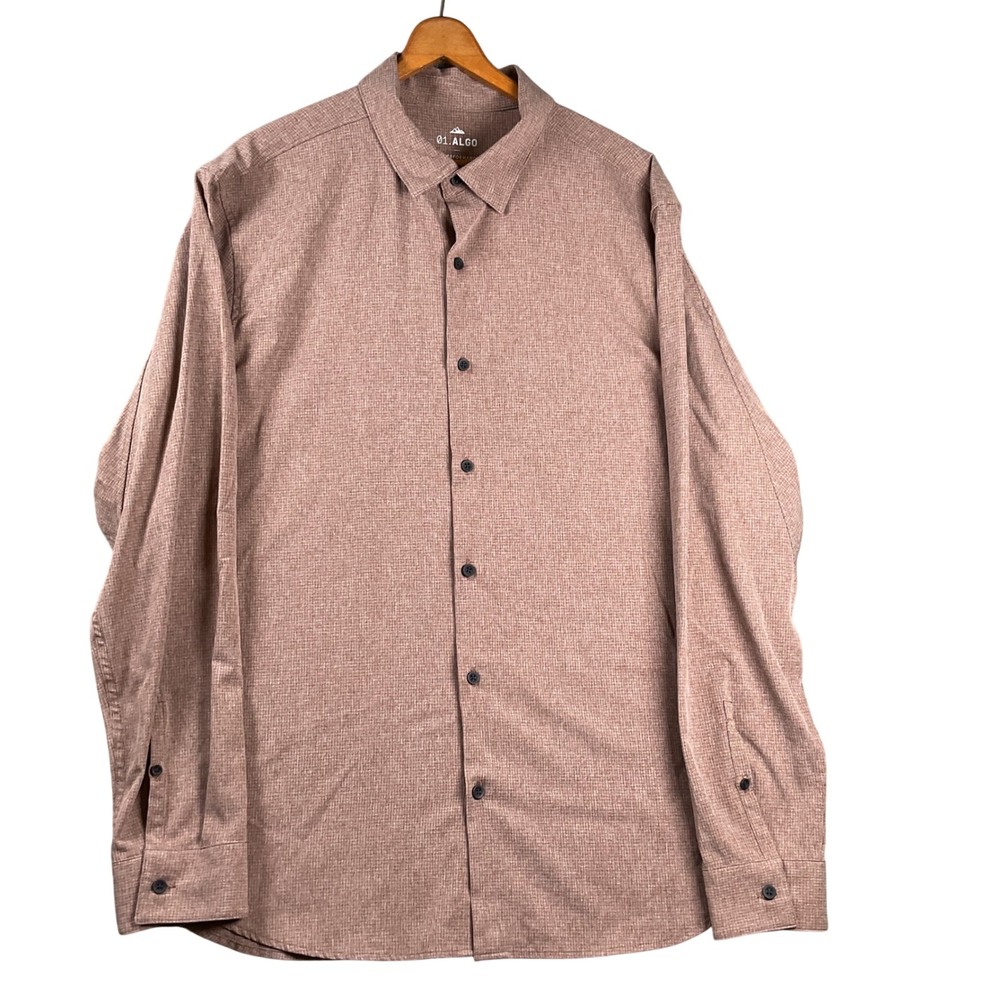 01.ALGO Performance Shirt Men Large Brown Potting Soil Check Long Sleeve UPF 40+